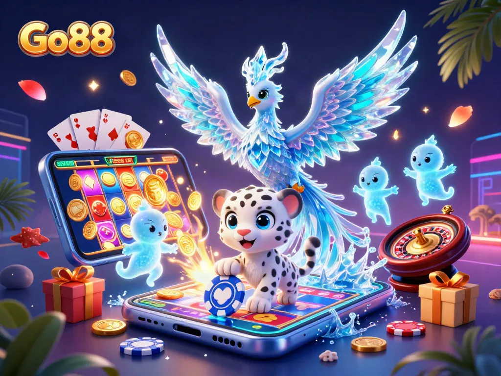 Engage with Go88’s thrilling ice phoenix illustration, featuring slot games and sparkling prizes.