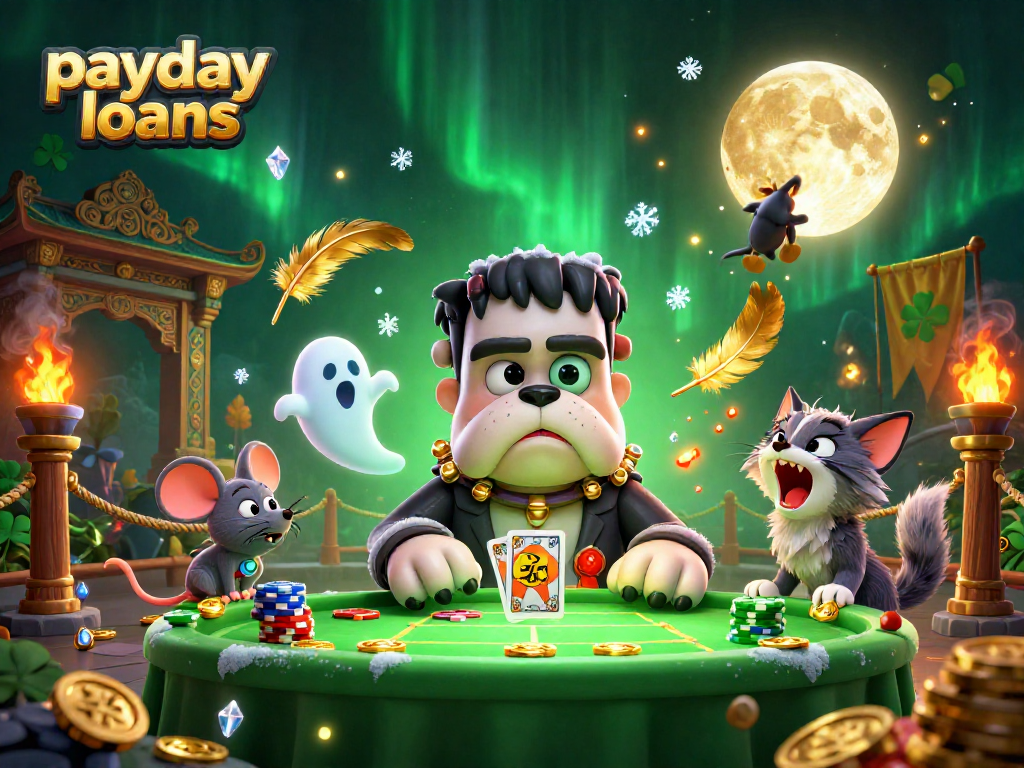 Deal cards in a spooky setting with payday loans themes and winning elements for gamblers