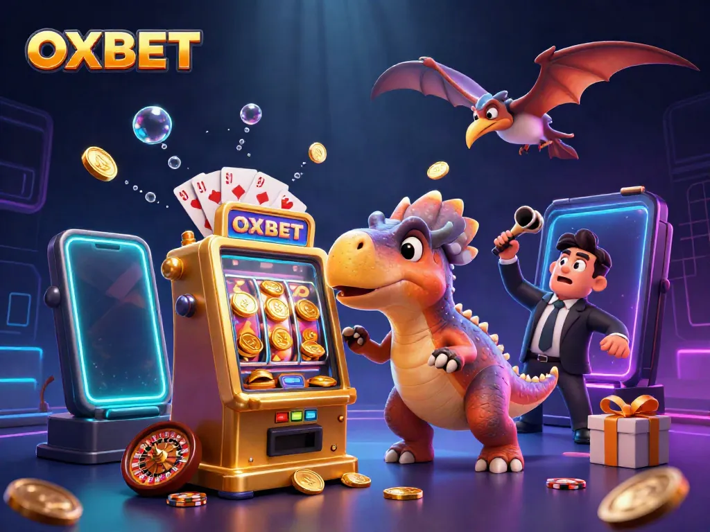 Experience the excitement of OXBET with a dinosaur-themed slot machine adventure, featuring colorful graphics and dynamic action.