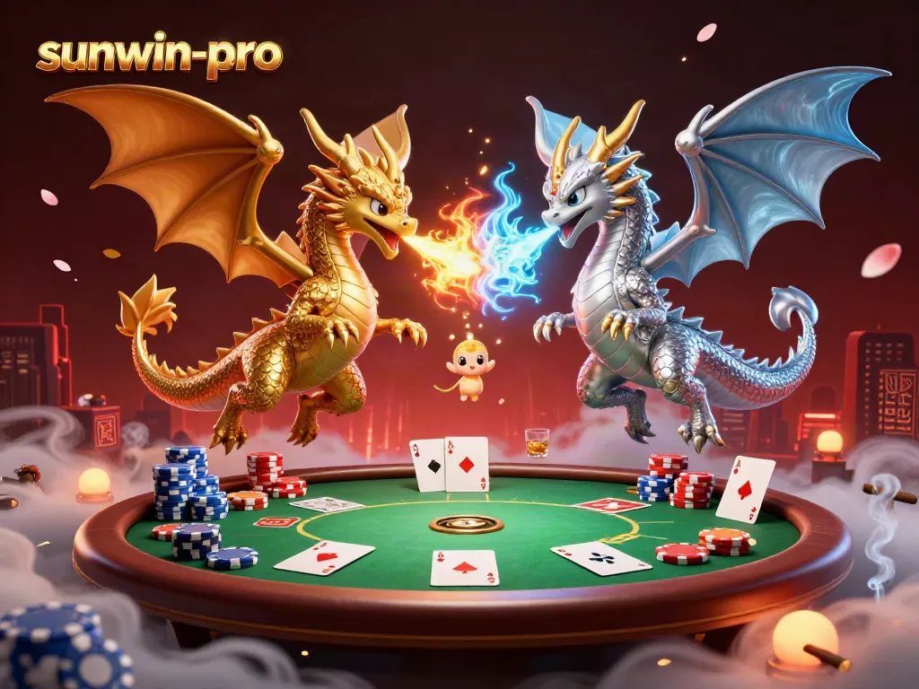 Experience the thrilling ambiance of sunwin-pro with battling dragons and dynamic poker elements.