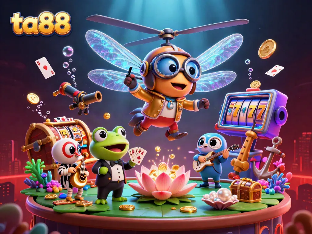 Experience ta88's vibrant casino atmosphere with a dragonfly pilot, frog croupier, and jazz-playing crickets.