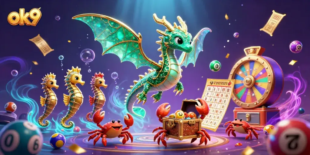 Engage in thrilling gambling at ok9 with a magical scene of a dragon and treasure under the sea.
