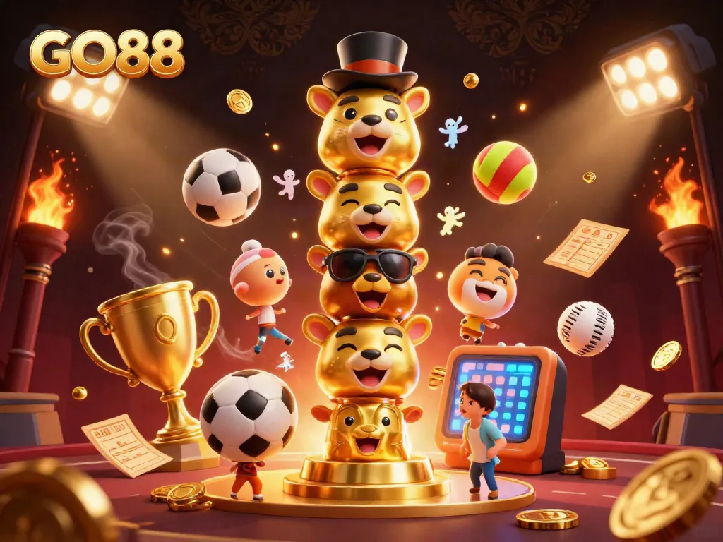 Experience thrilling gaming action with GO88 in this vibrant, detailed casino illustration.