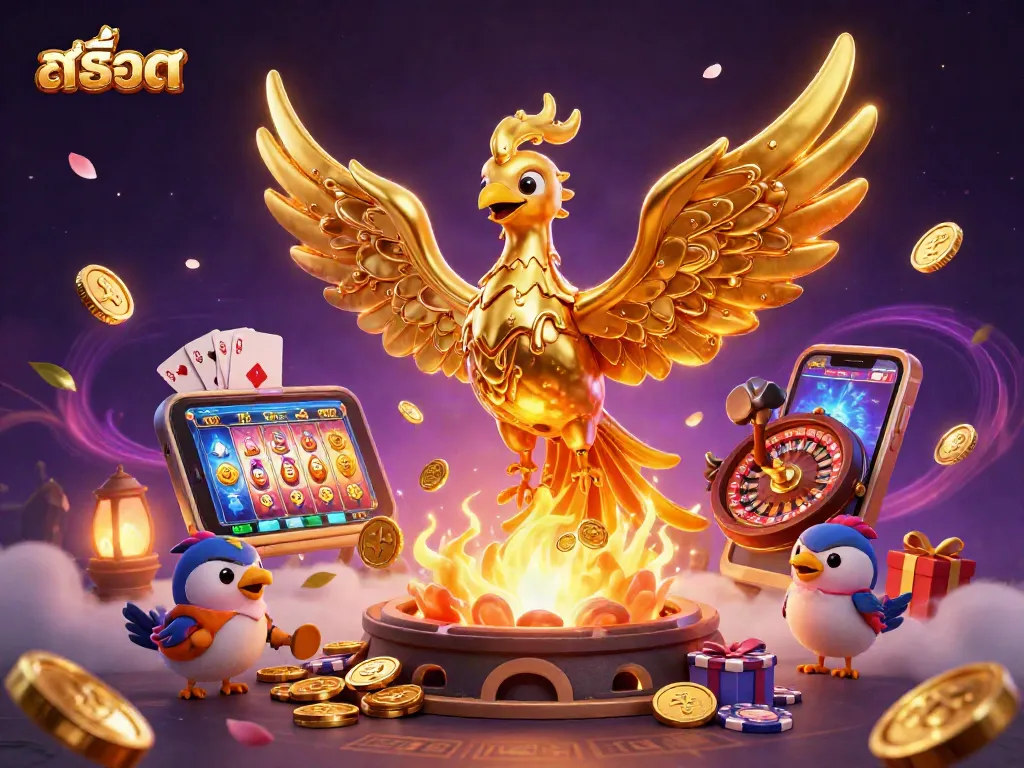 Experience thrilling สล็อต action with a molten phoenix and vibrant casino elements