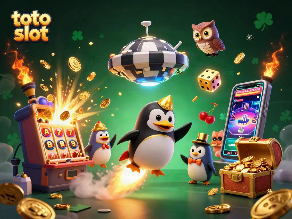 Experience the excitement of toto slot at a vibrant casino space with gold coins and winning symbols.