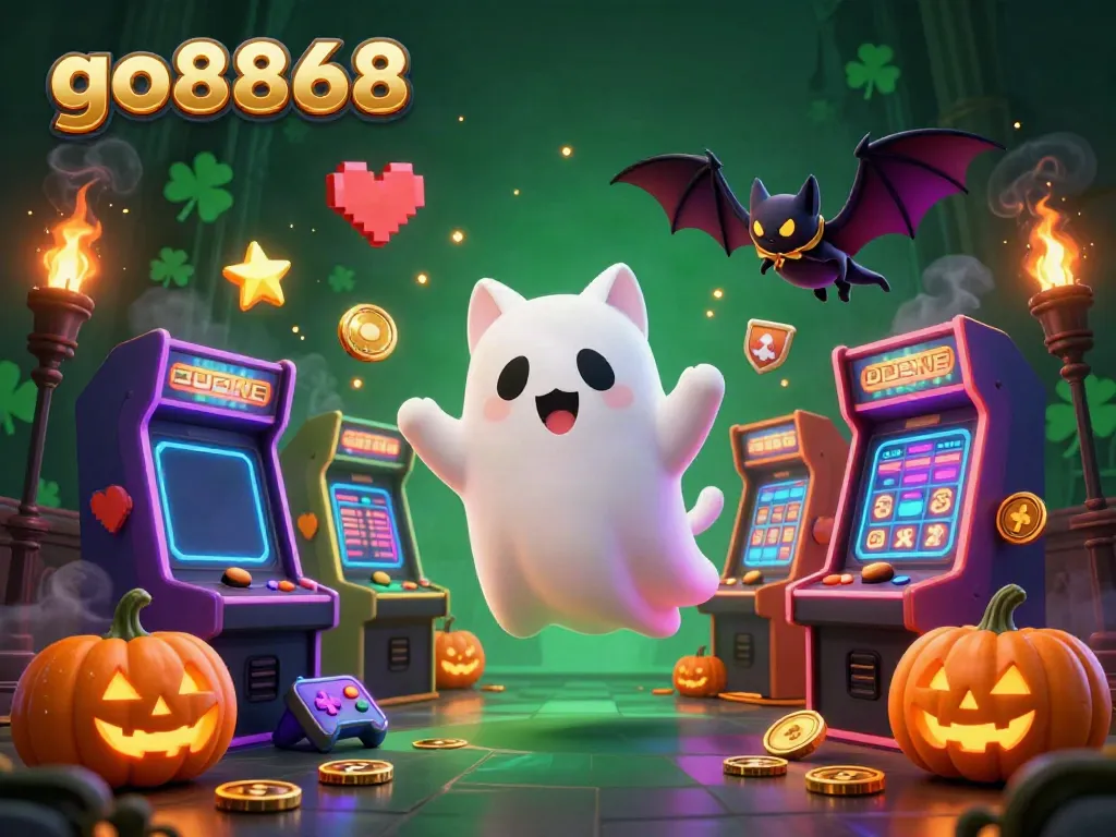 Play at go8868 and enjoy thrilling casino experiences with friendly characters in an engaging haunted setting.