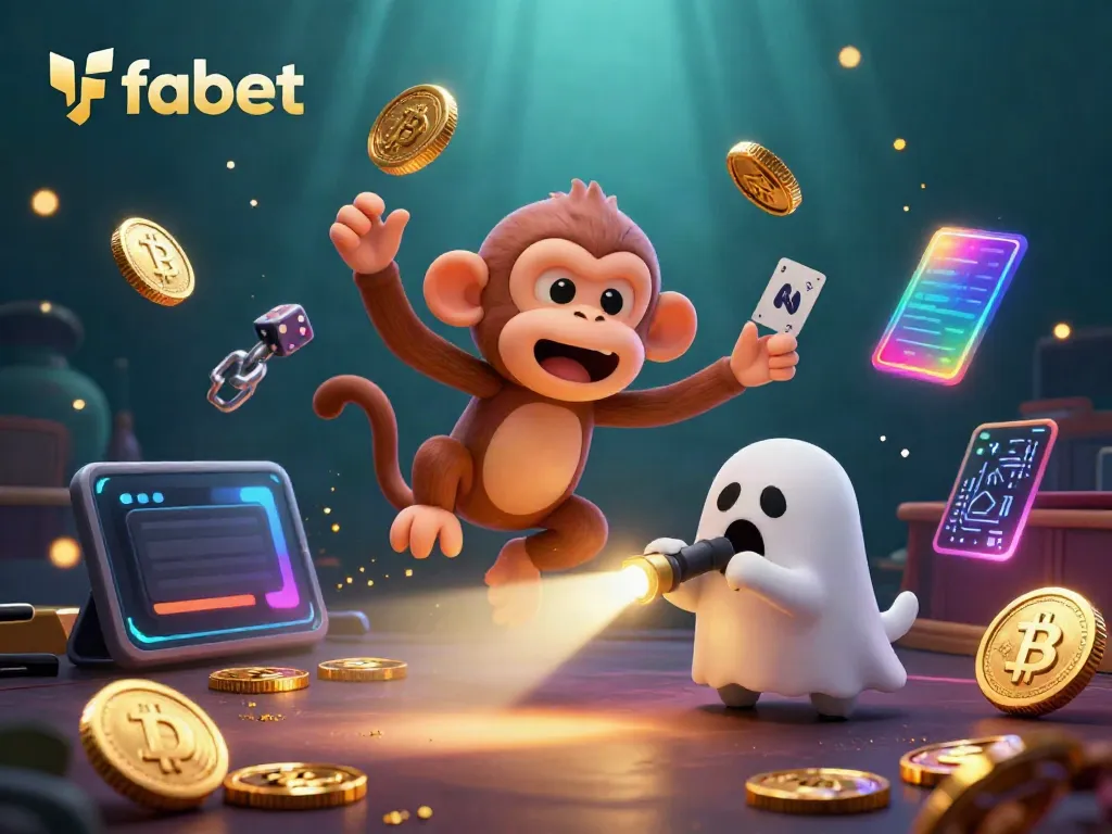 Engage in thrilling gambling with fabet as a poltergeist monkey juggles golden coins in a haunted casino.