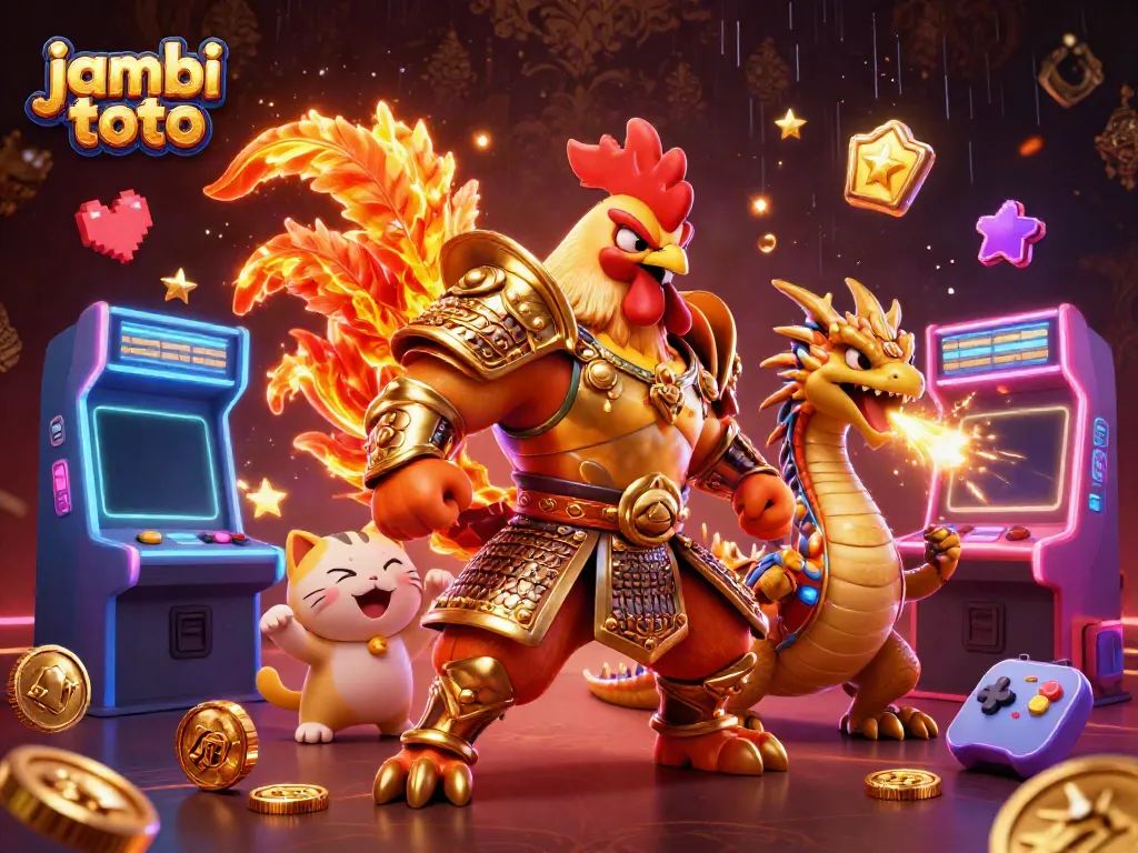 Engage in thrilling gameplay with jambi toto’s vibrant 3D illustration featuring game elements.