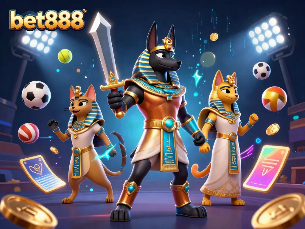 Engage with exciting sports betting at bet888, featuring dynamic characters and betting elements.