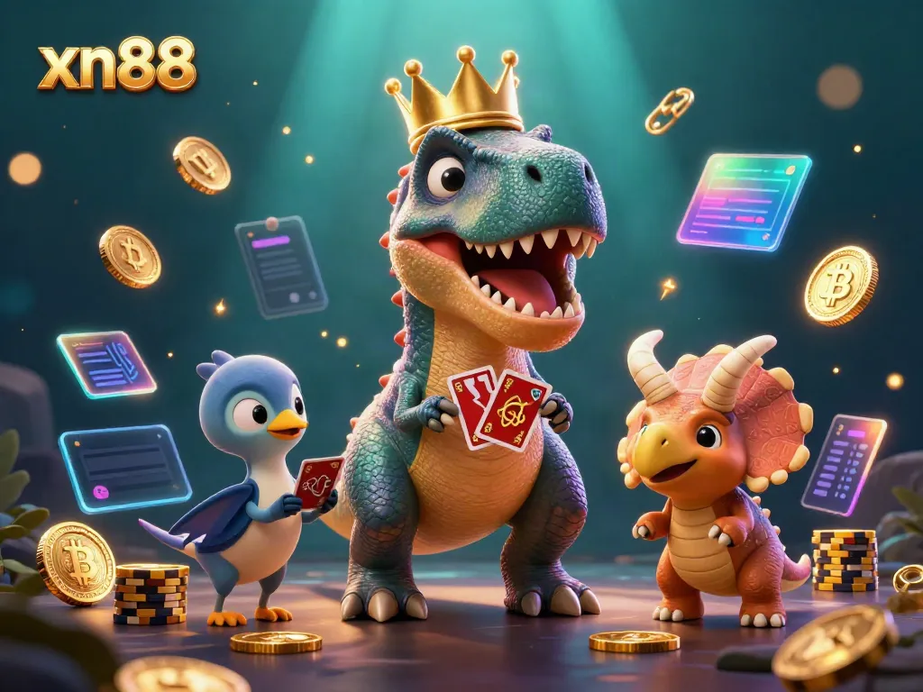 Experience thrilling casino action with xn88 featuring a T-Rex and friends in vibrant 3D cartoon style.