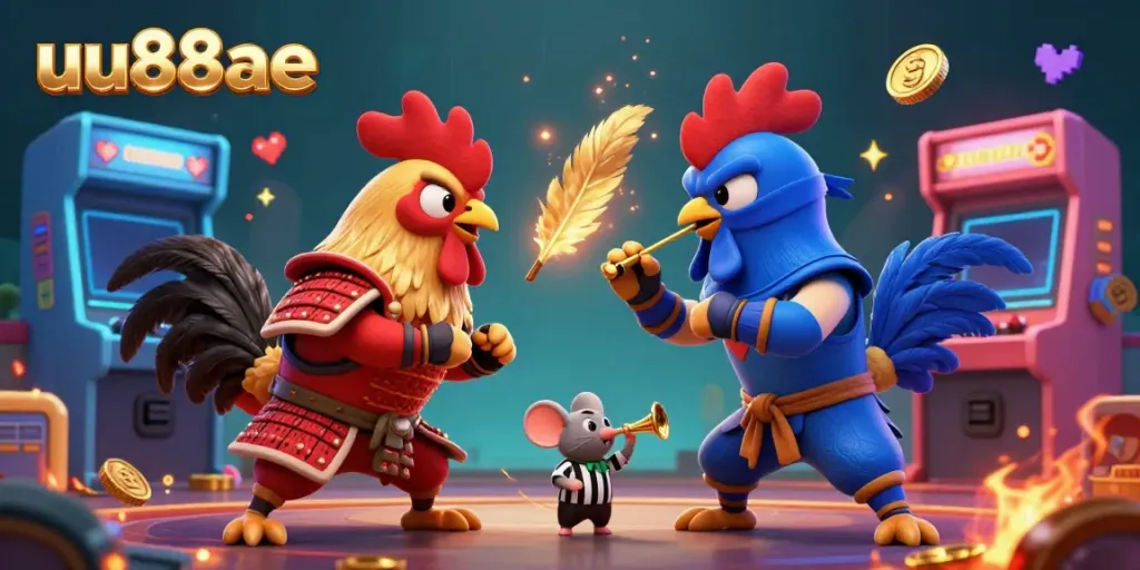 Experience the thrilling showdown at uu88ae with battling roosters in a dynamic casino atmosphere.