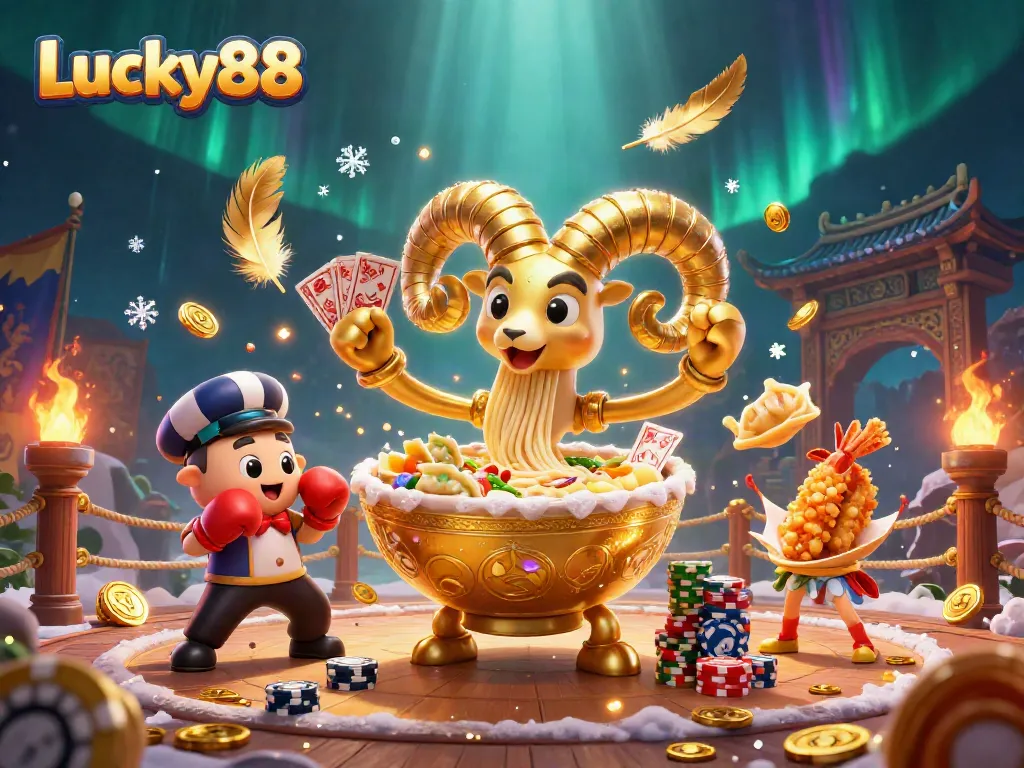 Experience the vibrant atmosphere of a Lucky88 casino featuring playful food-themed characters amidst dynamic betting elements.