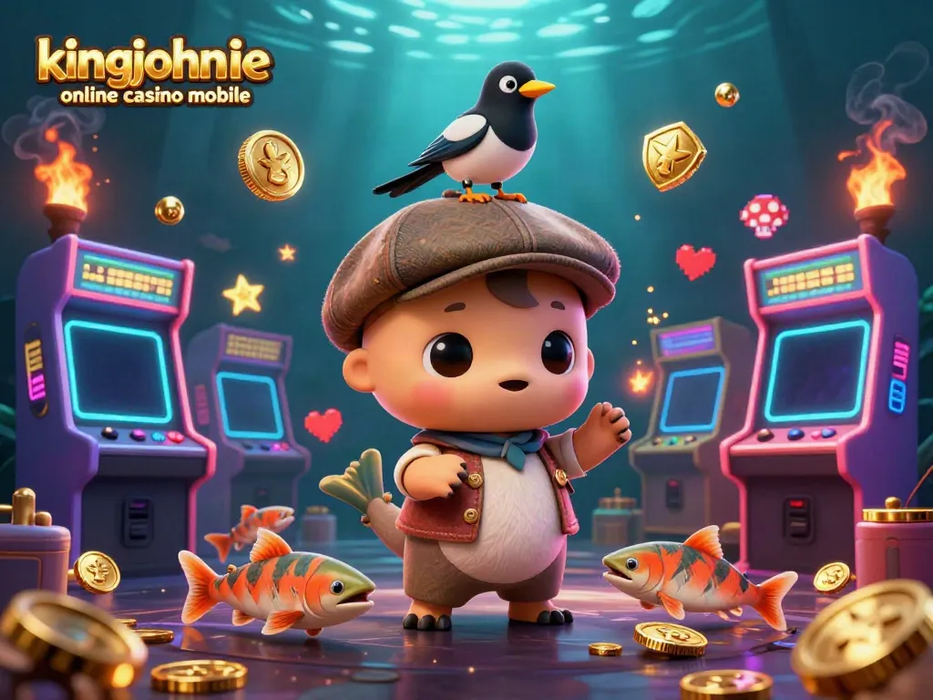 Win big with kingjohnnie online casino mobile showcasing a vibrant 3D cartoon scene filled with casino elements.
