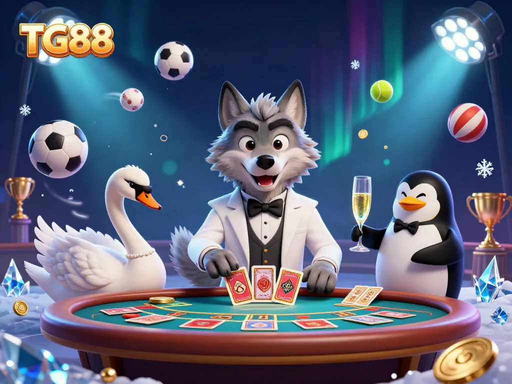 Experience thrilling gaming at TG88 with engaging characters and dynamic elements in a vibrant 3D casino scene.