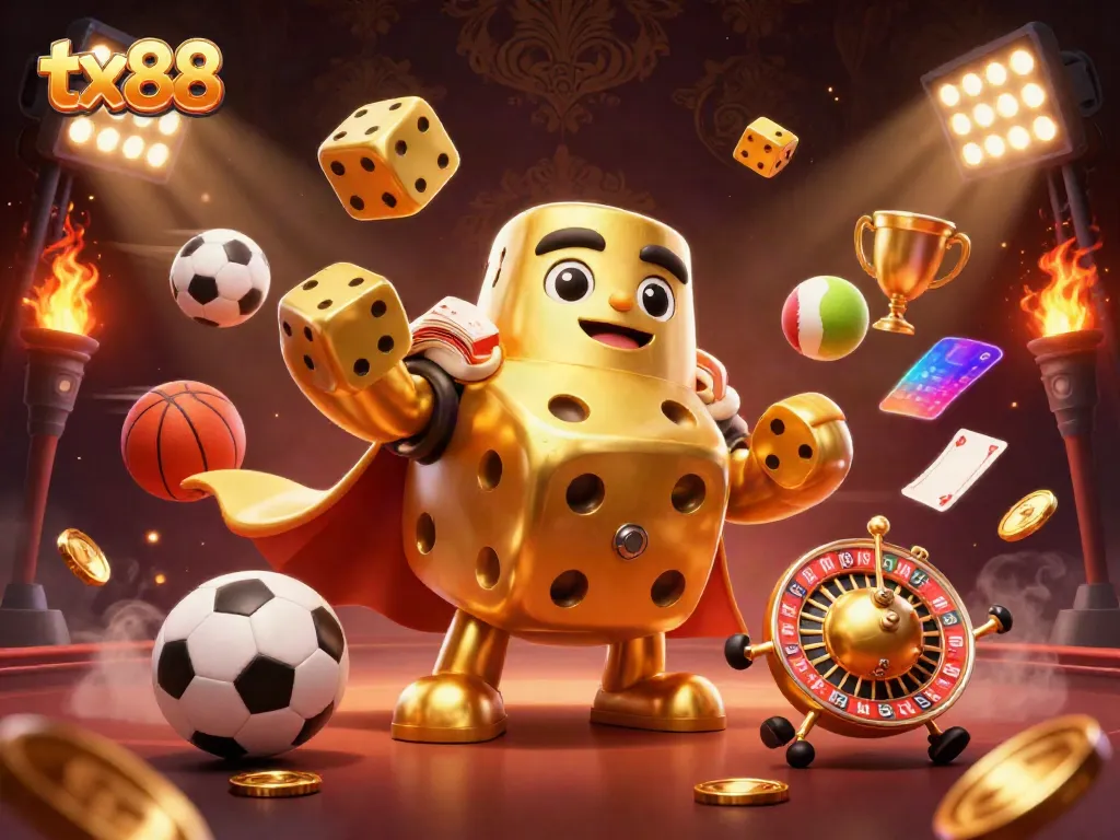 Experience dynamic sports betting excitement with tx88 as animated characters showcase thrilling casino elements.