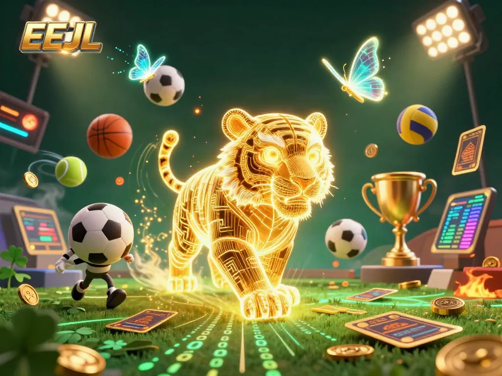 Engage in thrilling gambling action at EEJL with vibrant neon visuals and dynamic sports motifs.