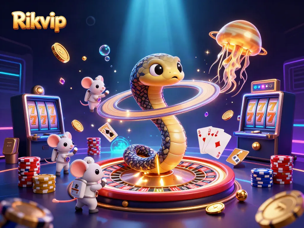 Experience thrilling bets with Rikvip as astronaut mice wager on a cosmic roulette wheel.