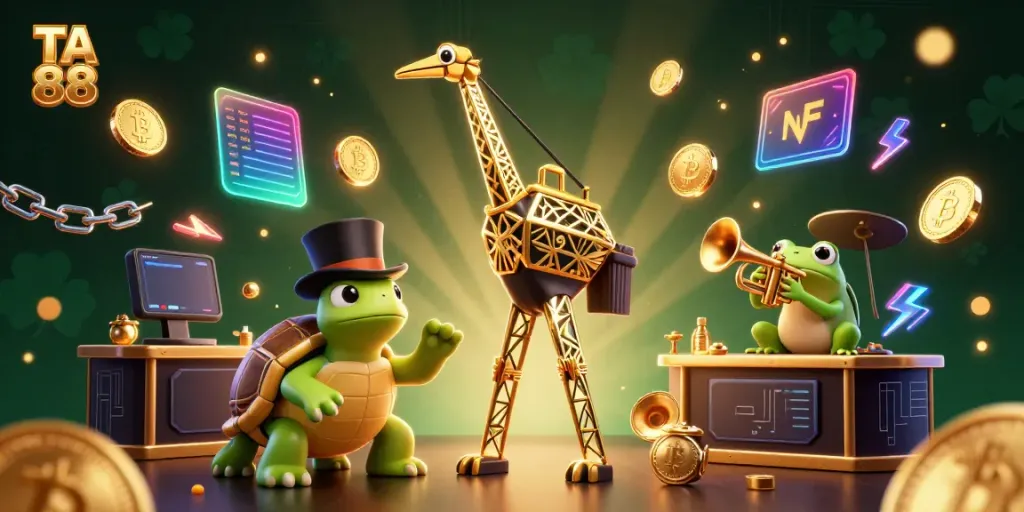 Experience TA 88's thrilling gaming environment with animated characters and crypto themes.