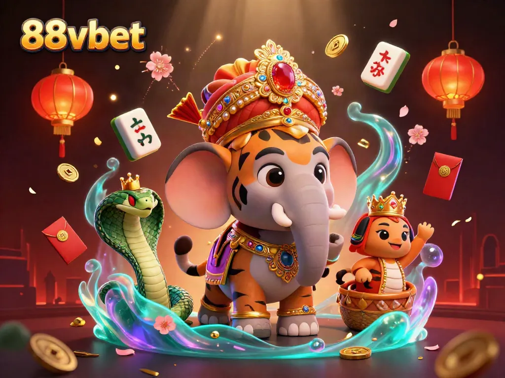 Experience the thrill of 88vbet with a vibrant illustration of a maharaja riding an elephant surrounded by dynamic gaming elements.