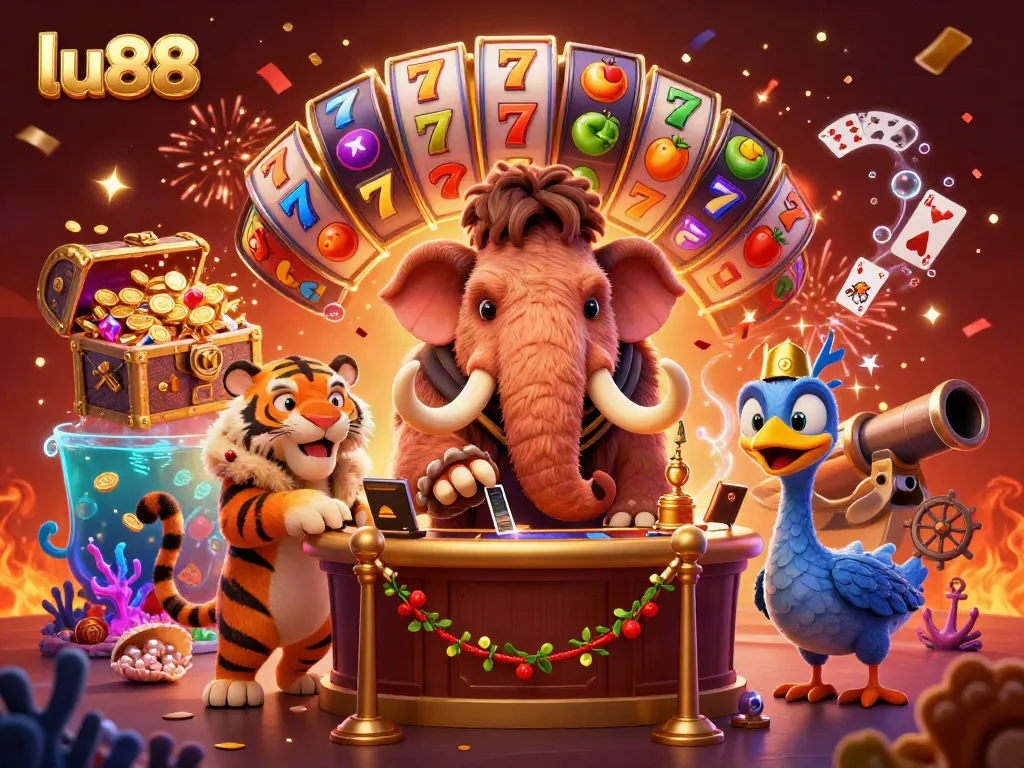 Experience thrilling slots with lu88, featuring vibrant characters and dynamic gaming visuals.