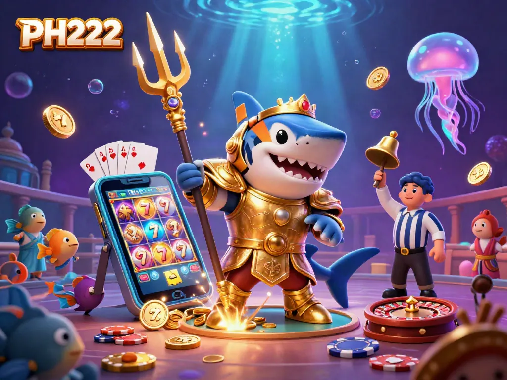 Engage with the thrilling action of PH222 slots as a tiger shark in gladiator armor battles in an underwater arena.