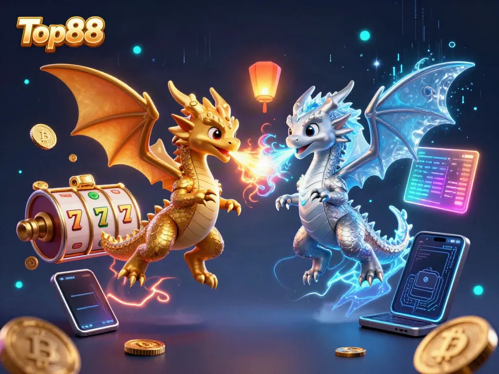 Experience Top88's mesmerizing casino action with vibrant dragons and immersive slot elements.