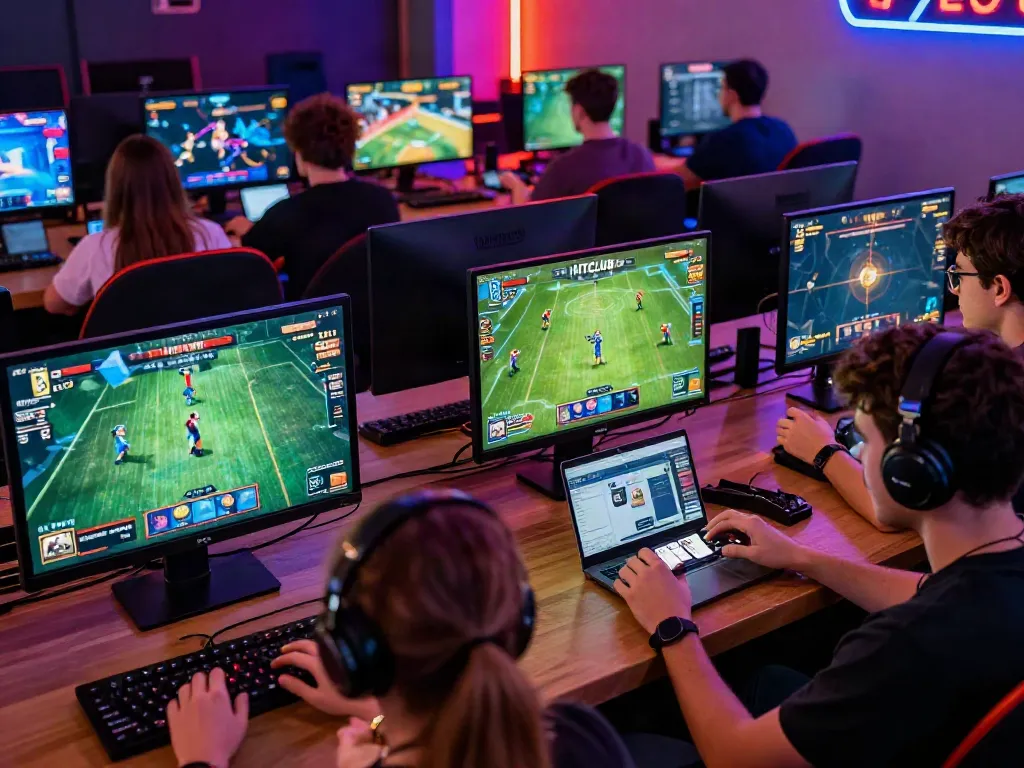 Players engaging with HITCLUB games in a vibrant online gaming lounge, showcasing the thrill of entertainment.