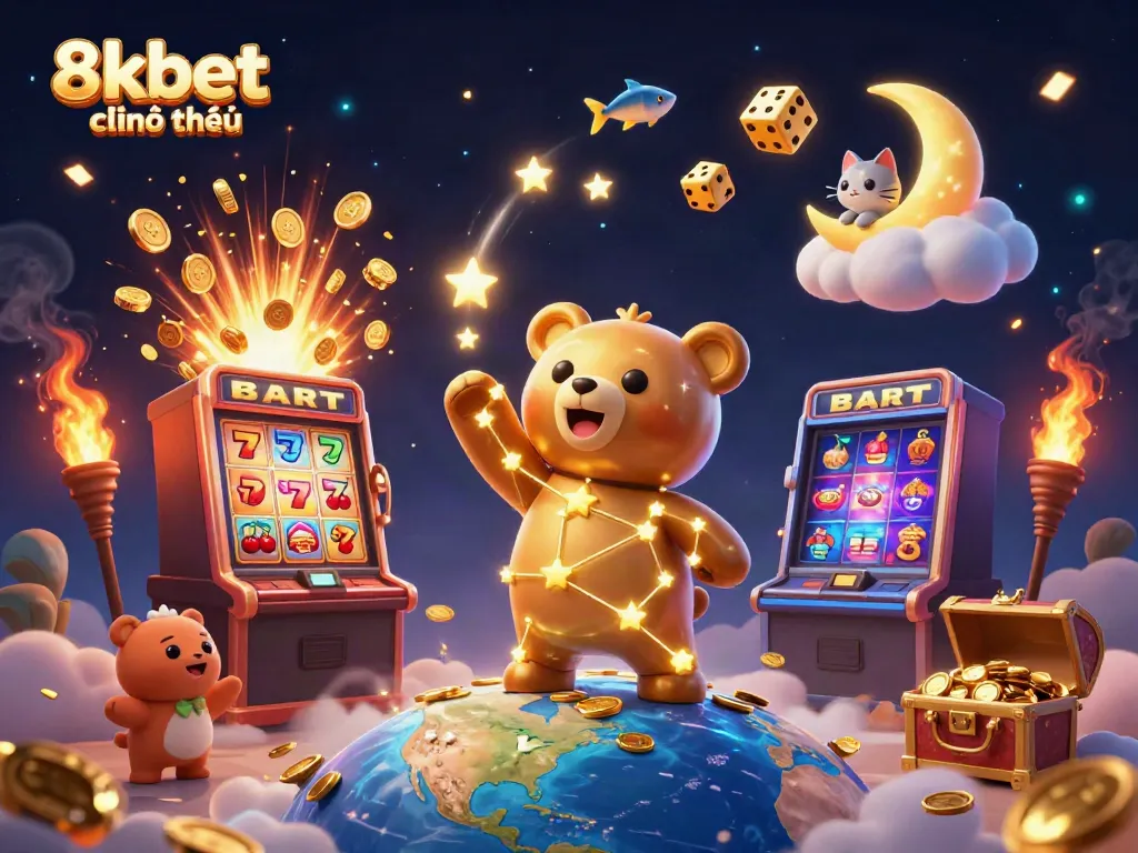 Experience the thrill at 8kbet chính thức with this vibrant, engaging 3D casino illustration.