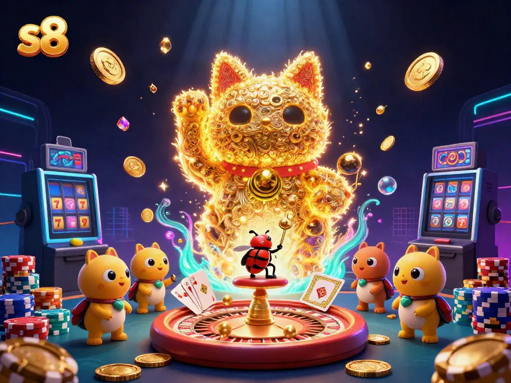 Experience thrilling gameplay with the vibrant s8 lucky cat surrounded by casino symbols.