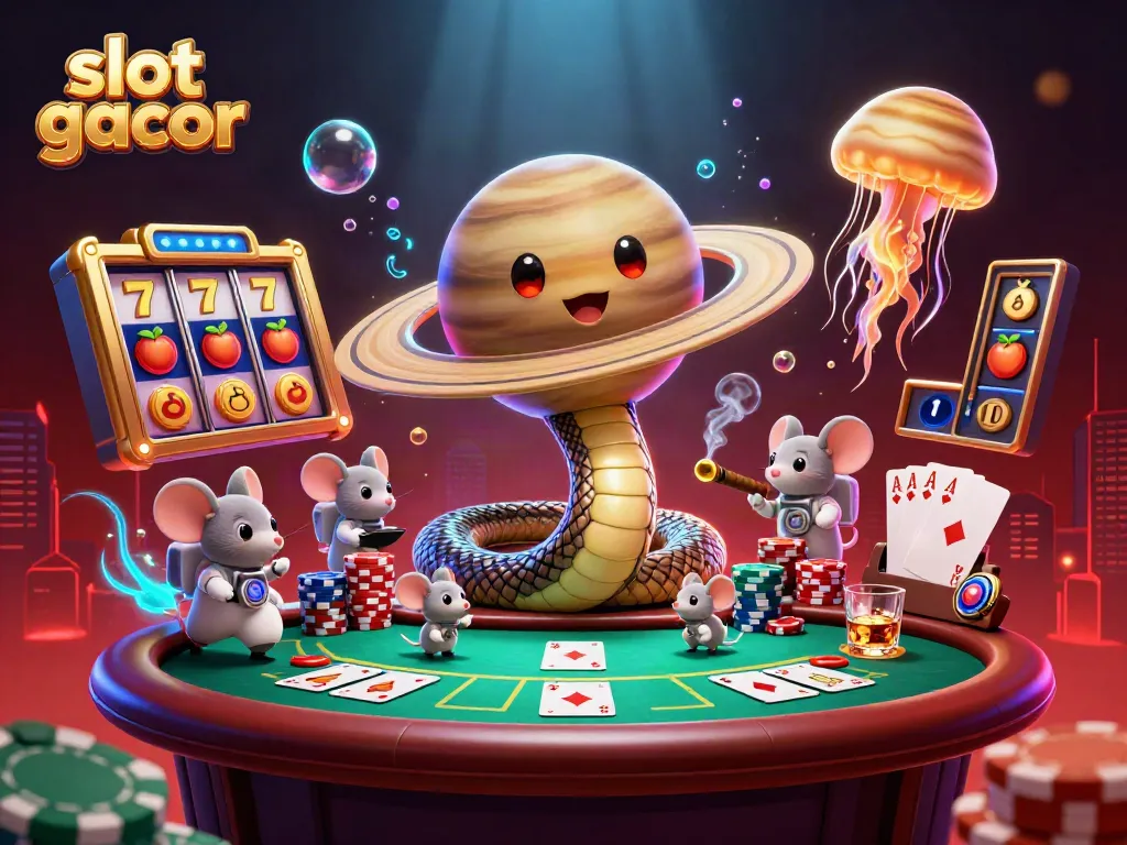Experience slot gacor excitement with astronaut mice betting on a cosmic roulette scene.