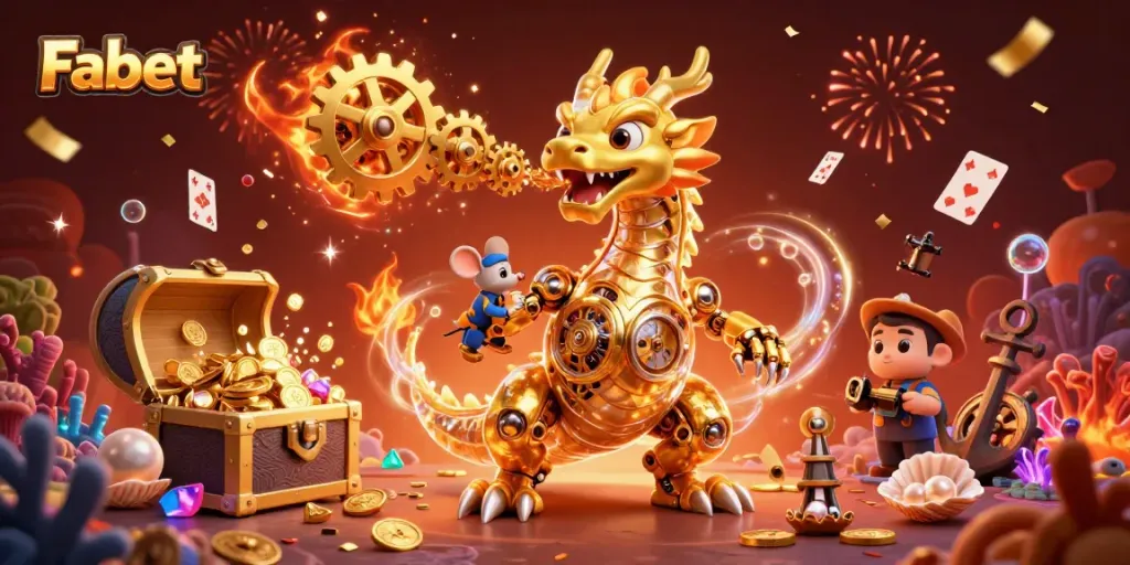 Engage with Fabet's casino adventures featuring a golden dragon and underwater treasures.